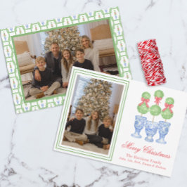 Waterverf Chinoiserie Kerststrik Topiary Foto Feestdagenkaart