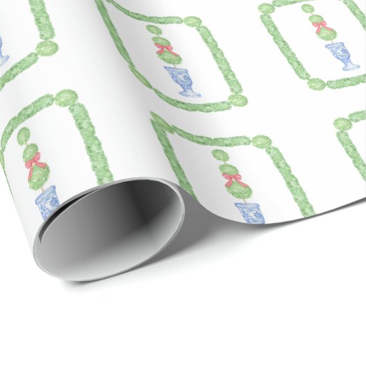 Waterverf Chinoiserie Kerststrik Topiary Gift Cadeaupapier (Rol Hoek)