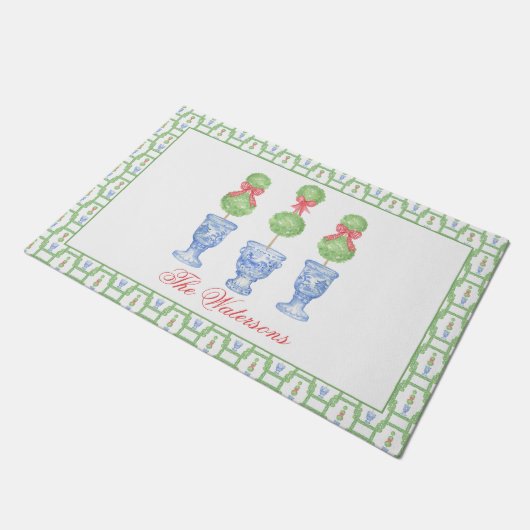 Waterverf Chinoiserie Kerststrik Topiary Gift Deurmat (Schuin)