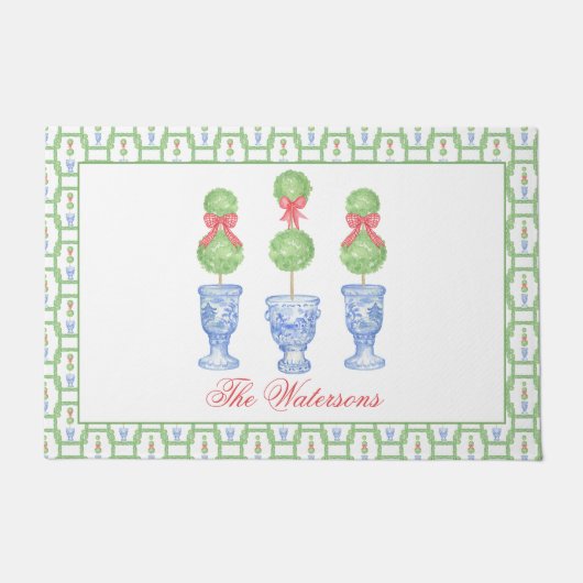 Waterverf Chinoiserie Kerststrik Topiary Gift Deurmat (Voorkant)
