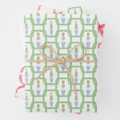 Waterverf Chinoiserie Kerststrik Topiary Gift Inpakpapier Vel (In situ)