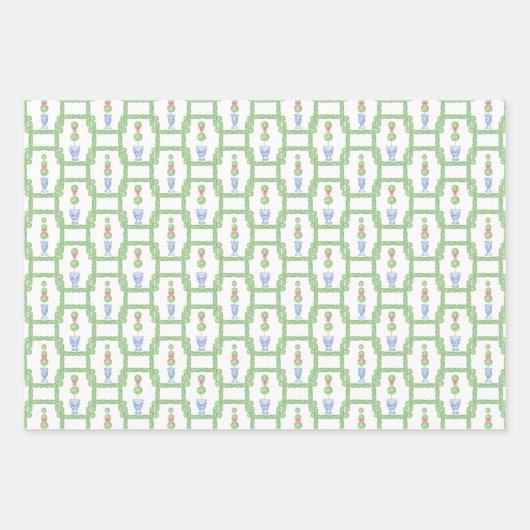 Waterverf Chinoiserie Kerststrik Topiary Gift Inpakpapier Vel (Voorkant)