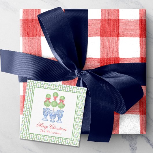 Waterverf Chinoiserie Kerststrik Topiary Gift Notitiekaartje