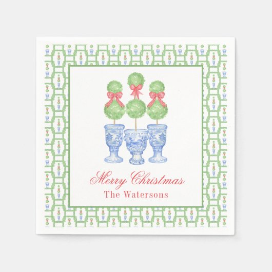 Waterverf Chinoiserie Kerststrik Topiary Gift Servet (Voorkant)