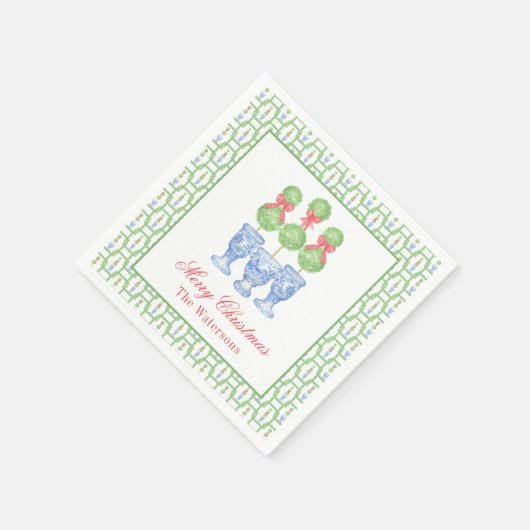 Waterverf Chinoiserie Kerststrik Topiary Gift Servet (Hoek)