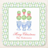 Waterverf Chinoiserie Kerststrik Topiary Kartonnen Onderzetters (Voorkant)