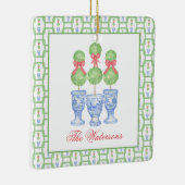 Waterverf Chinoiserie Kerststrik Topiary Keramisch Ornament (Rechts)