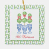 Waterverf Chinoiserie Kerststrik Topiary Keramisch Ornament (Voorkant)