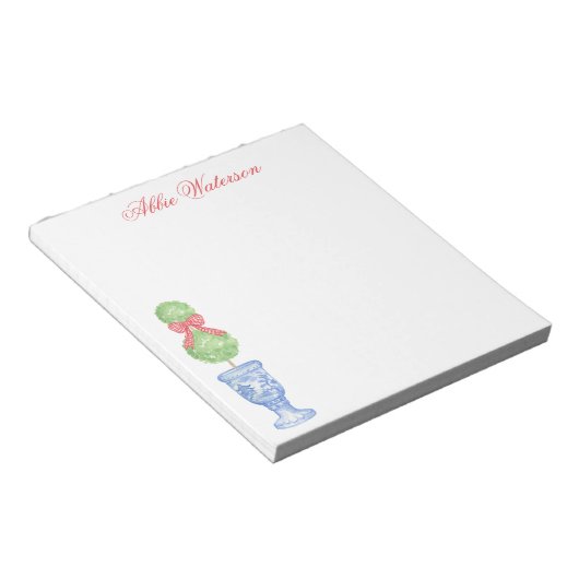 Waterverf Chinoiserie Kerststrik Topiary Notitieblok (Schuin)