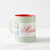 Waterverf Chinoiserie Kerststrik Topiary Tweekleurige Koffiemok (Voorkant links)