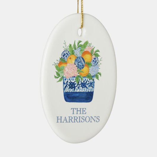 Waterverf Chinoiserie Mandarijnen en hortensia's Keramisch Ornament (Rechts)