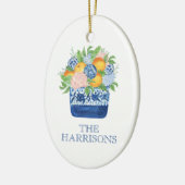 Waterverf Chinoiserie Mandarijnen en hortensia's Keramisch Ornament (Links)