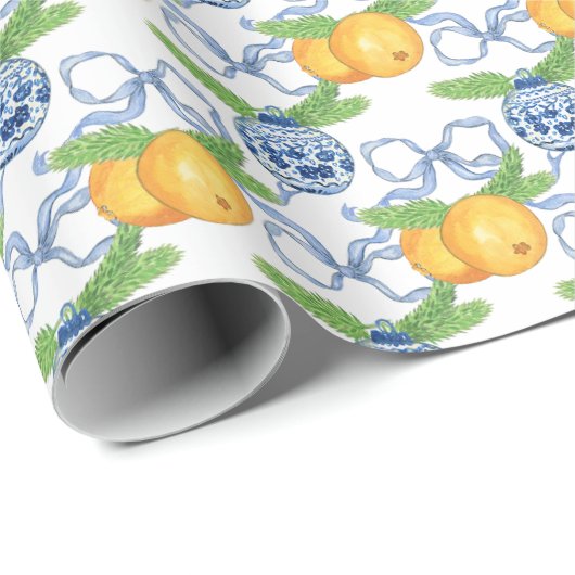 Waterverf Chinoiserie Mandarijnen & Ornamenten Cadeaupapier (Rol Hoek)