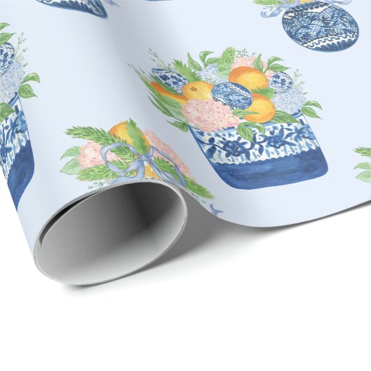 Waterverf Chinoiserie Mandarins & Hydrangeas Cadeaupapier (Rol Hoek)