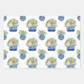 Waterverf Chinoiserie Mandarins & Hydrangeas Inpakpapier Vel (Voorkant)