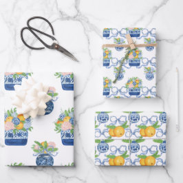 Waterverf Chinoiserie Mandarins & Hydrangeas Inpakpapier Vel
