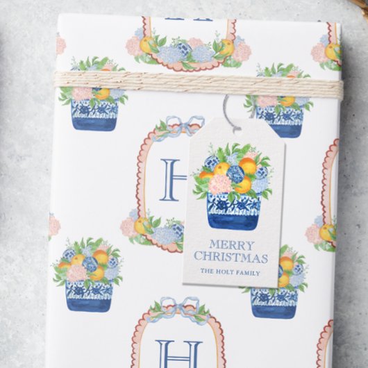 Waterverf Chinoiserie Mandarins Kerst Cadeaulabel