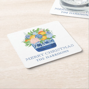 Waterverf Chinoiserie Mandarins Kerst Kartonnen Onderzetters