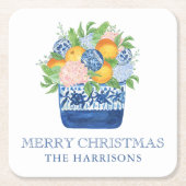 Waterverf Chinoiserie Mandarins Kerst Kartonnen Onderzetters (Voorkant)