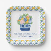 Waterverf Chinoiserie Mandarins Kerst Papieren Bordje (Voorkant)