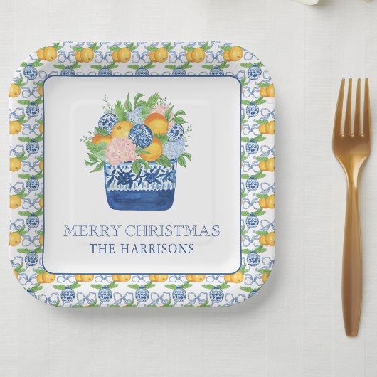 Waterverf Chinoiserie Mandarins Kerst Papieren Bordje