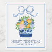 Waterverf Chinoiserie Mandarins Kerst Wijn Etiket (Enkel label)