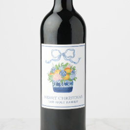 Waterverf Chinoiserie Mandarins Kerst Wijn Etiket