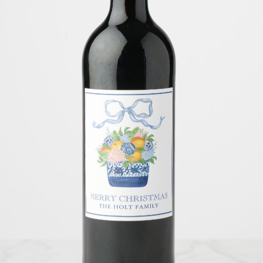 Waterverf Chinoiserie Mandarins Kerst Wijn Etiket