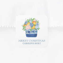 Waterverf Chinoiserie Mandarins Kerstcadeau Vierkante Sticker
