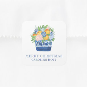Waterverf Chinoiserie Mandarins Kerstcadeau Vierkante Sticker