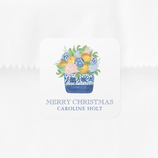 Waterverf Chinoiserie Mandarins Kerstcadeau Vierkante Sticker