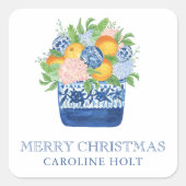 Waterverf Chinoiserie Mandarins Kerstcadeau Vierkante Sticker (Voorkant)