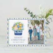 Waterverf Chinoiserie Mandarins Kerstfoto Feestdagenkaart (Staand voorkant)