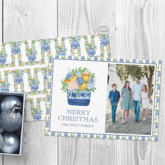 Waterverf Chinoiserie Mandarins Kerstfoto Feestdagenkaart