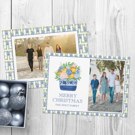 Waterverf Chinoiserie Mandarins Kerstfoto Feestdagenkaart