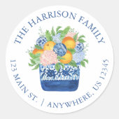 Waterverf Chinoiserie Mandarins Kersttoespraak Ronde Sticker (Voorkant)