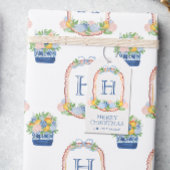 Waterverf Chinoiserie Mandarins Monogram Crest Cadeaulabel