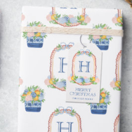 Waterverf Chinoiserie Mandarins Monogram Crest Cadeaulabel