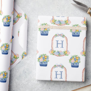 Waterverf Chinoiserie Mandarins Monogram Crest Cadeaupapier