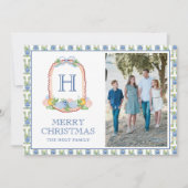 Waterverf Chinoiserie Mandarins Monogram Crest Feestdagenkaart (Voorkant)