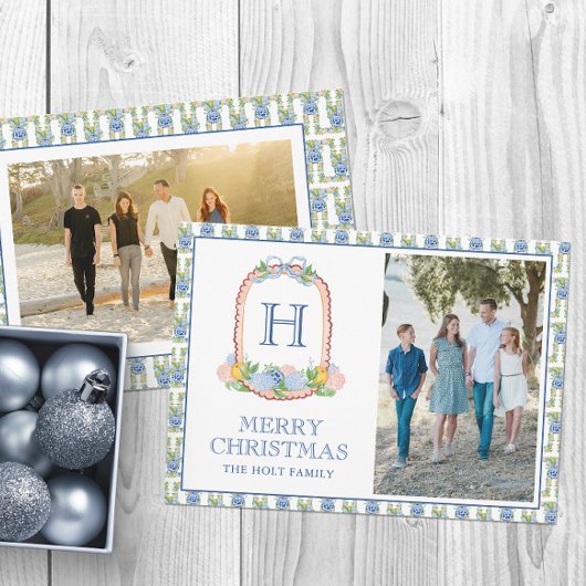 Waterverf Chinoiserie Mandarins Monogram Crest Feestdagenkaart