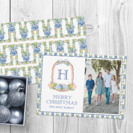 Waterverf Chinoiserie Mandarins Monogram Crest Feestdagenkaart