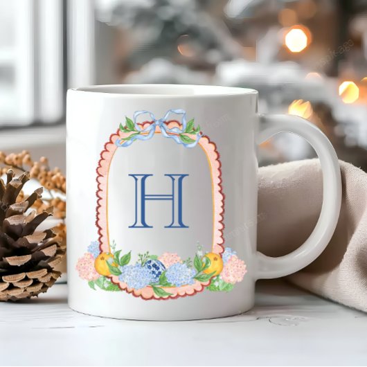 Waterverf Chinoiserie Mandarins Monogram Crest Koffiemok