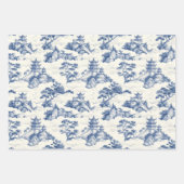 Waterverf chinoiserie marineblauw kasteel inpakpapier vel (Voorkant 3)