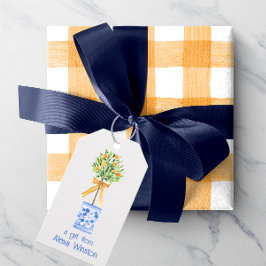 Waterverf Chinoiserie Oranje boom bovenaan Cadeaulabel