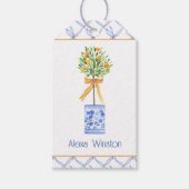 Waterverf Chinoiserie Oranje boom bovenaan Cadeaulabel (Voorkant)