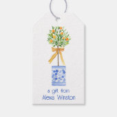 Waterverf Chinoiserie Oranje boom bovenaan Cadeaulabel (Voorkant)