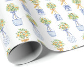 Waterverf Chinoiserie Oranje boom bovenaan Cadeaupapier (Rol Hoek)