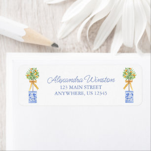 Waterverf Chinoiserie Oranje boom bovenaan Etiket