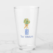 Waterverf Chinoiserie Oranje boom bovenaan Glas (Voorkant)